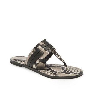 Tory Burch-Leigh Sandal-Stamped Snake-Black and Tan Snakeskin Sandals-Size 11
